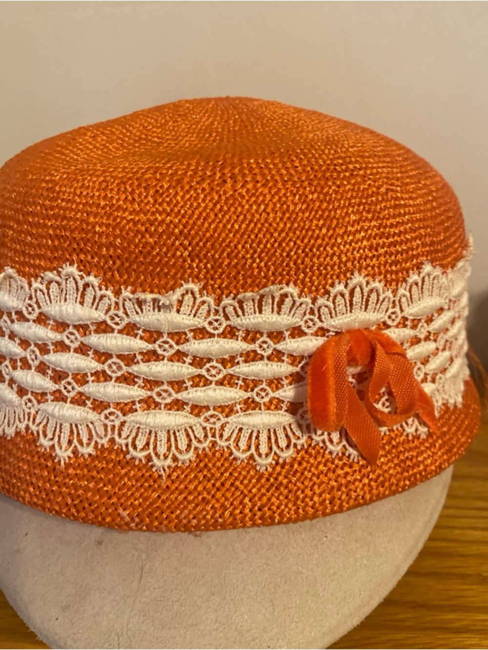 Vintage 50’s Orange Lace-Trim Women's Pillbox Hat